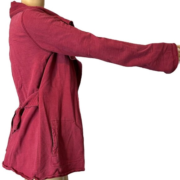 Lucky Brand Womens Open Cardigan Size XS Burgundy Mid Length Pockets Collared - Picture 3 of 15